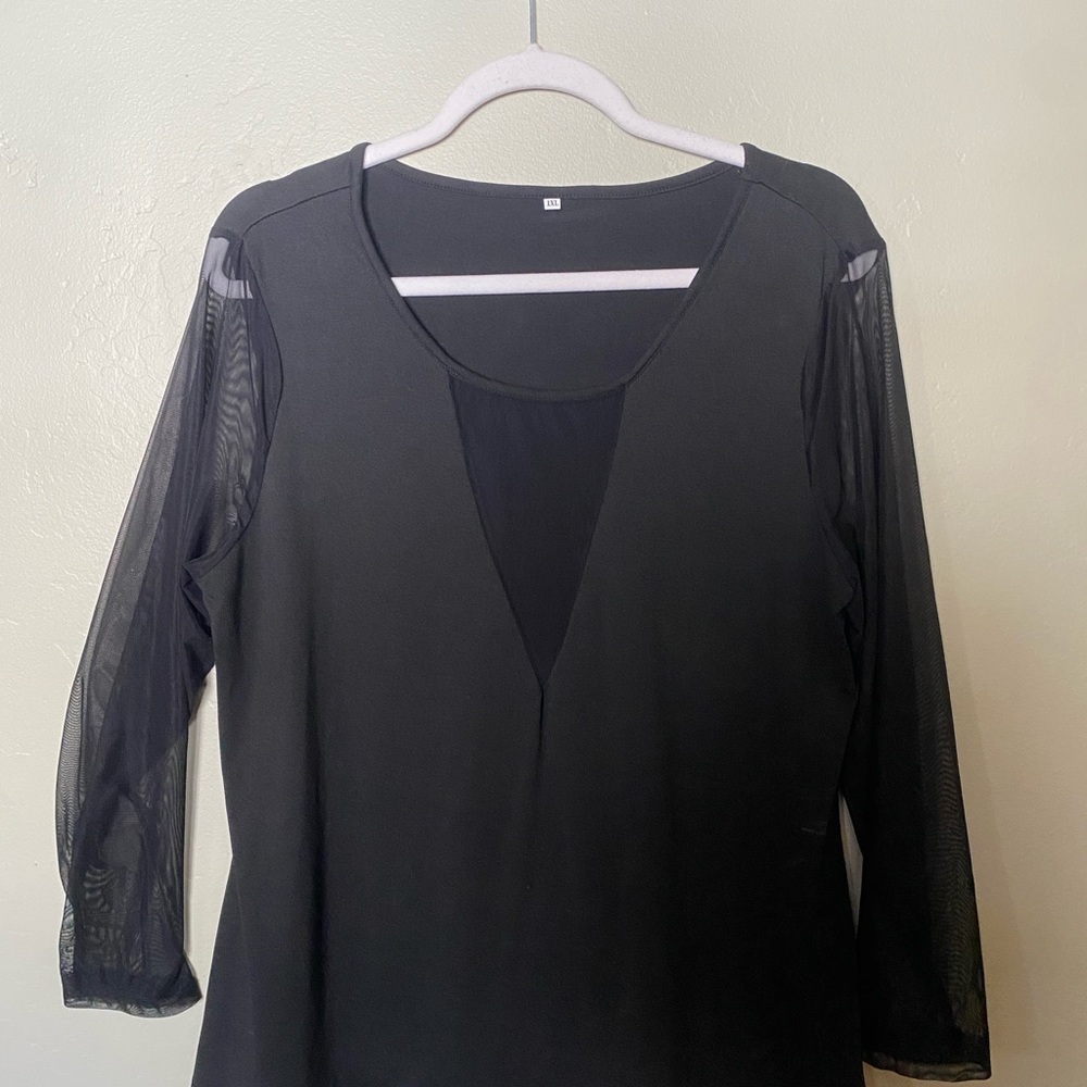 Black Cut Out Blouse with Plunging Neckline